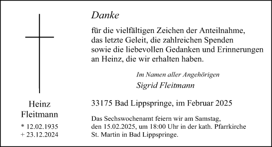 Traueranzeige von Heinz Fleitmann von Neue Westfälische und Westfalen-Blatt