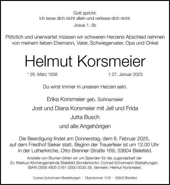 Traueranzeige von Helmut Korsmeier von Neue Westfälische und Westfalen-Blatt