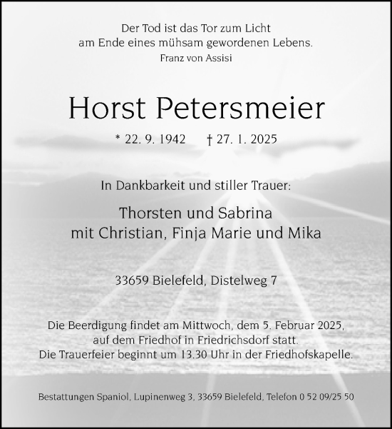 Traueranzeige von Horst Petersmeier von Neue Westfälische und Westfalen-Blatt