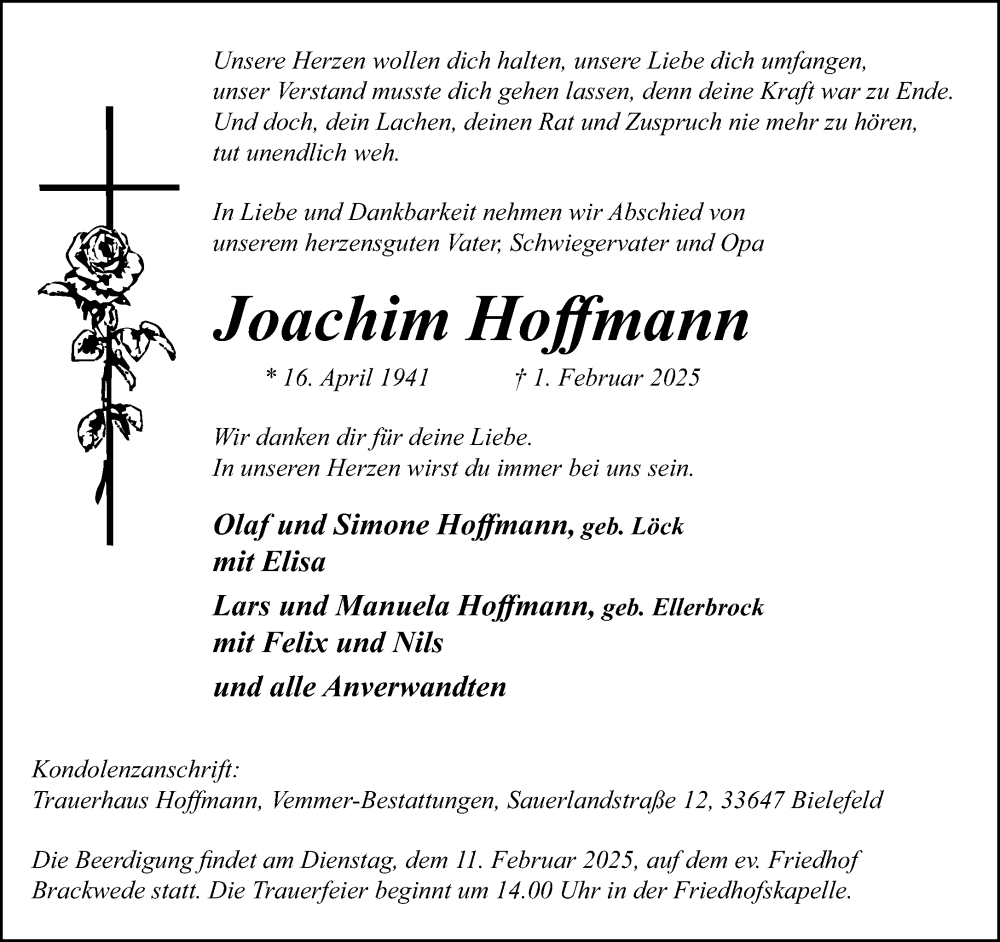  Traueranzeige für Joachim Hoffmann vom 08.02.2025 aus Neue Westfälische und Westfalen-Blatt