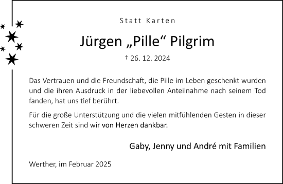 Traueranzeige von Jürgen Pilgrim von Neue Westfälische und Westfalen-Blatt