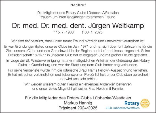 Traueranzeige von Jürgen Weitkamp von Neue Westfälische und Westfalen-Blatt