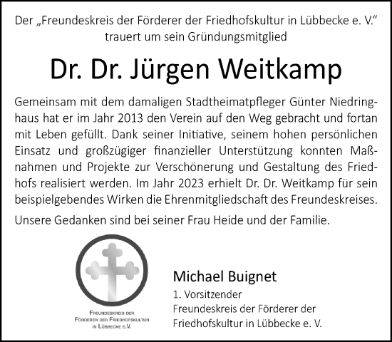 Traueranzeige von Jürgen Weitkamp von Neue Westfälische und Westfalen-Blatt