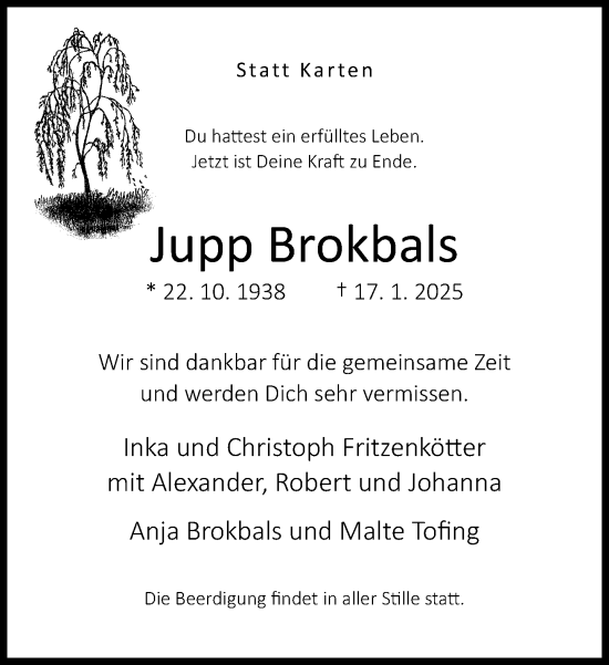 Traueranzeige von Jupp Brokbals von Neue Westfälische und Westfalen-Blatt