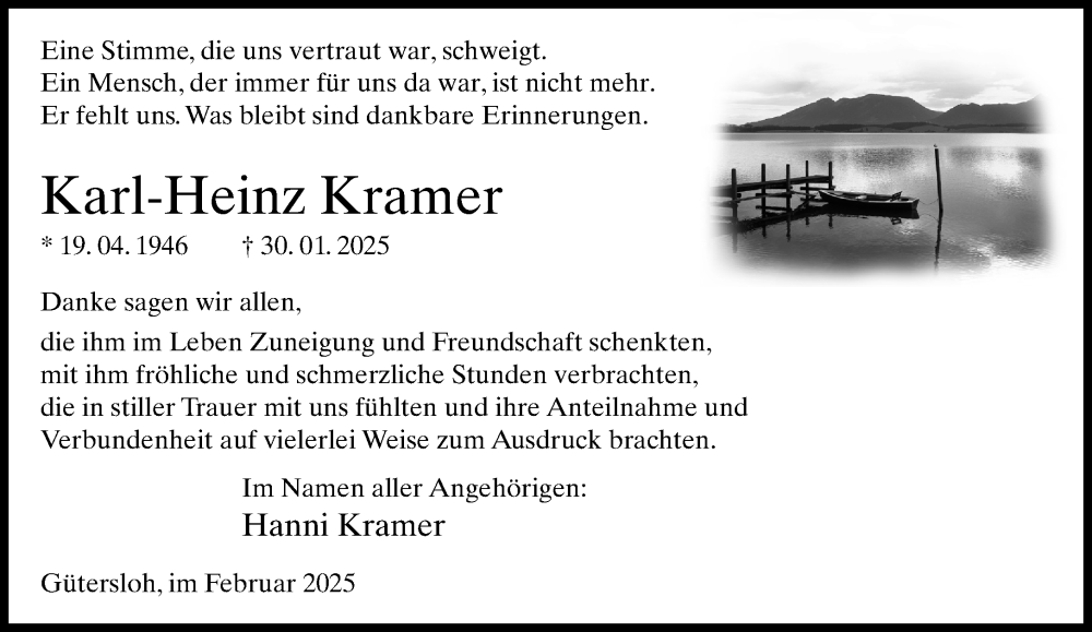  Traueranzeige für Karl-Heinz Kramer vom 22.02.2025 aus Neue Westfälische und Westfalen-Blatt