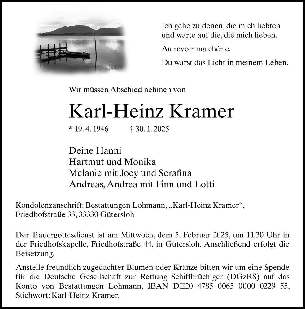  Traueranzeige für Karl-Heinz Kramer vom 01.02.2025 aus Neue Westfälische und Westfalen-Blatt