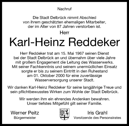 Traueranzeige von Karl-Heinz Reddeker von Neue Westfälische und Westfalen-Blatt