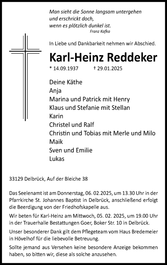 Traueranzeige von Karl-Heinz Reddeker von Neue Westfälische und Westfalen-Blatt