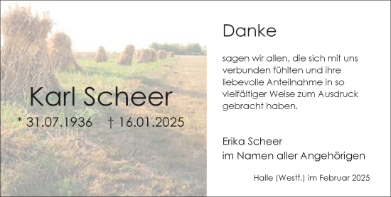 Traueranzeige von Karl Scheer von Neue Westfälische und Westfalen-Blatt