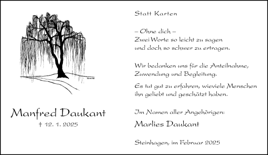 Traueranzeige von Manfred Daukant von Neue Westfälische und Westfalen-Blatt