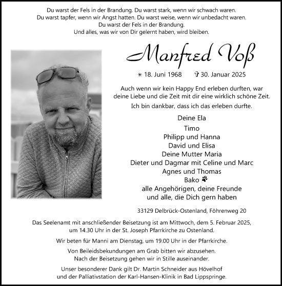 Traueranzeige von Manfred Voß von Neue Westfälische und Westfalen-Blatt