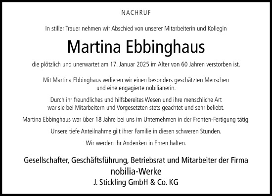 Traueranzeige von Martina Ebbinghaus von Neue Westfälische und Westfalen-Blatt
