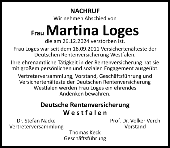 Traueranzeige von Martina Loges von Neue Westfälische und Westfalen-Blatt
