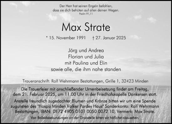 Traueranzeige von Max Strate von Neue Westfälische und Westfalen-Blatt