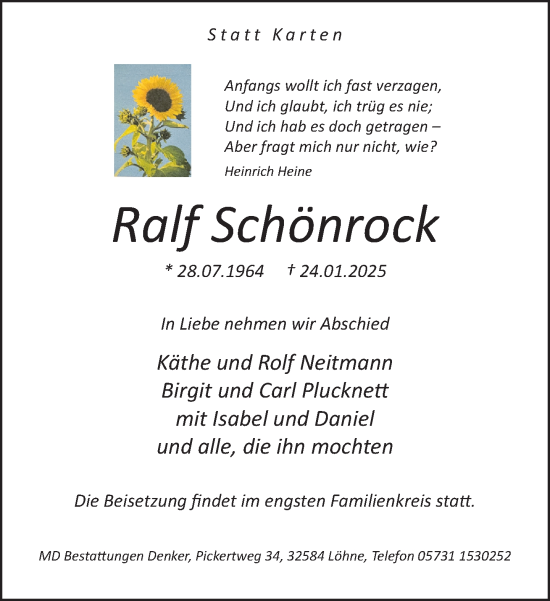 Traueranzeige von Ralf Schönrock von Neue Westfälische und Westfalen-Blatt