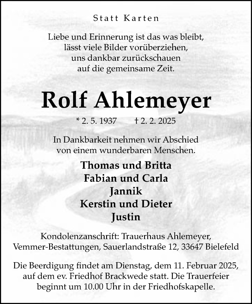 Traueranzeige für Rolf Ahlemeyer vom 08.02.2025 aus Neue Westfälische und Westfalen-Blatt