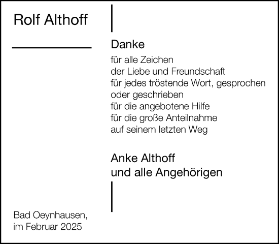 Traueranzeige von Rolf Althoff von Neue Westfälische und Westfalen-Blatt