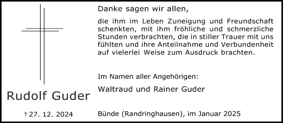 Traueranzeige von Rudolf Guder von Neue Westfälische und Westfalen-Blatt
