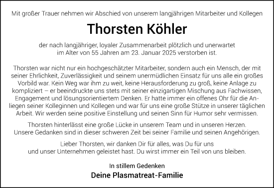 Traueranzeige von Thorsten Köhler von Neue Westfälische und Westfalen-Blatt