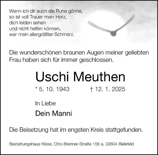 Traueranzeige von Uschi Meuthen von Neue Westfälische und Westfalen-Blatt