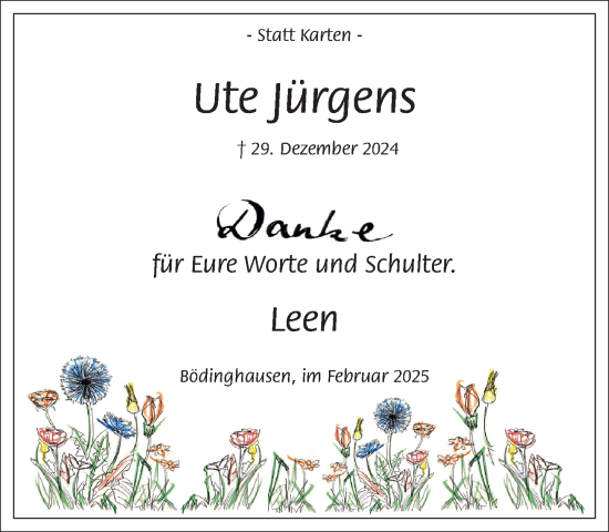 Traueranzeige von Ute Jürgens von Neue Westfälische und Westfalen-Blatt