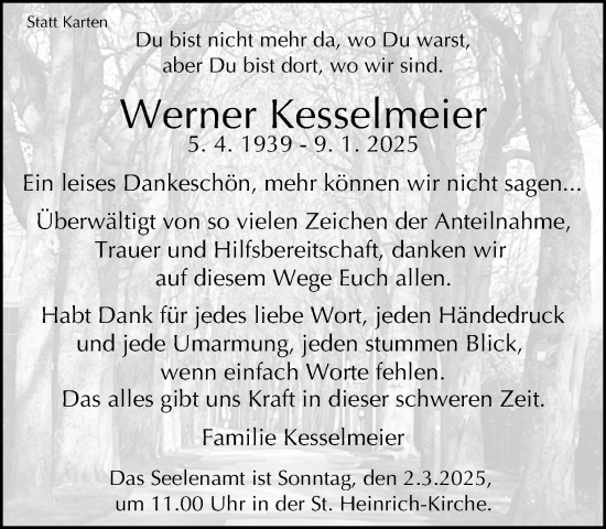 Traueranzeige von Werner Kesselmeier von Neue Westfälische und Westfalen-Blatt