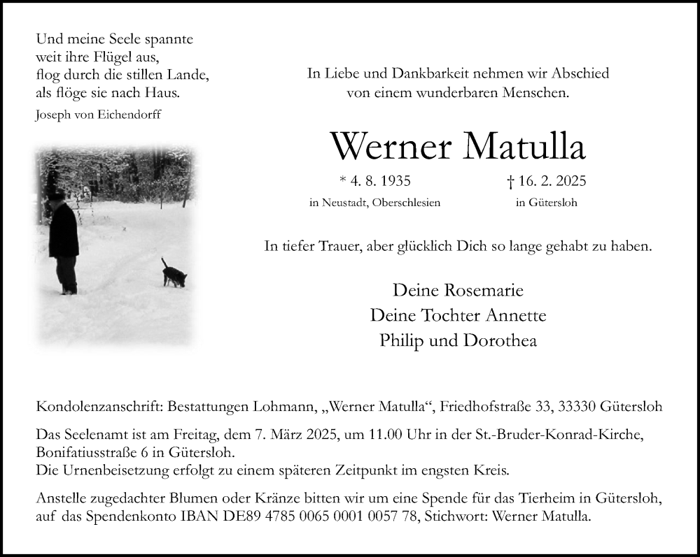  Traueranzeige für Werner Matulla vom 22.02.2025 aus Neue Westfälische und Westfalen-Blatt