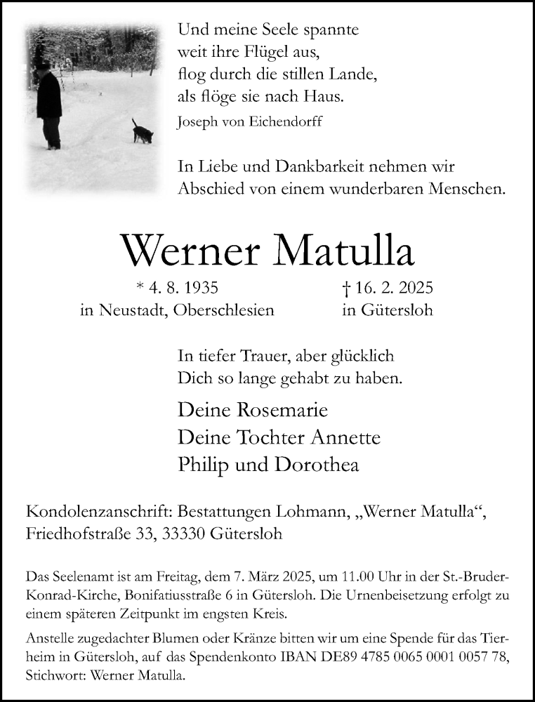  Traueranzeige für Werner Matulla vom 22.02.2025 aus Neue Westfälische und Westfalen-Blatt