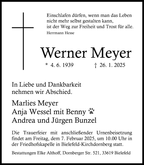 Traueranzeige von Werner Meyer von Neue Westfälische und Westfalen-Blatt