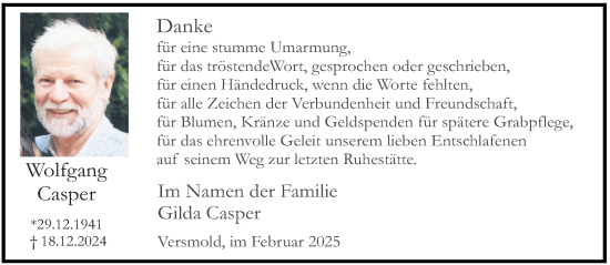 Traueranzeige von Wolfgang Casper von Neue Westfälische und Westfalen-Blatt