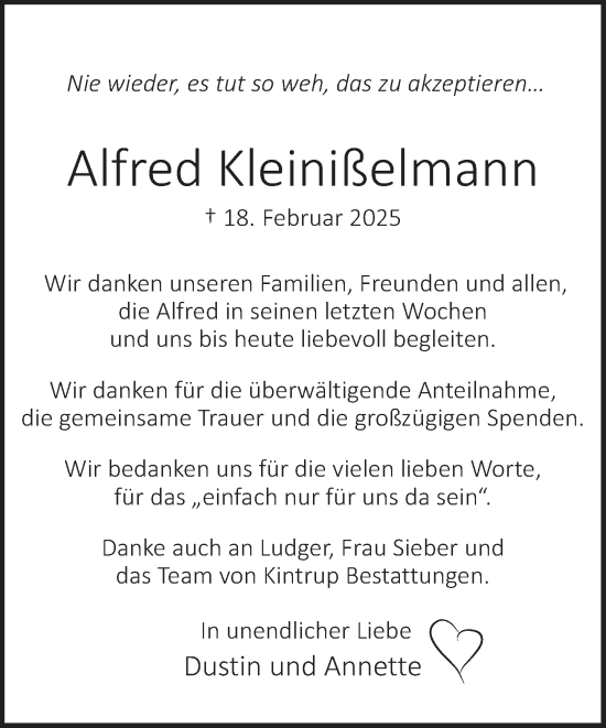 Traueranzeige von Alfred Kleinißelmann von Neue Westfälische und Westfalen-Blatt