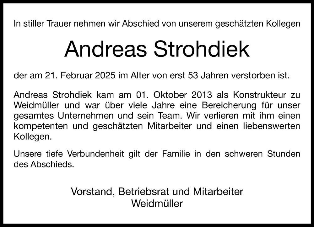  Traueranzeige für Andreas Strohdiek vom 05.03.2025 aus Neue Westfälische und Westfalen-Blatt