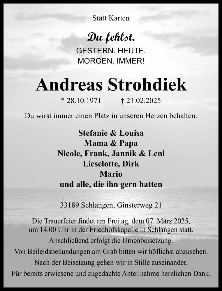  Traueranzeige für Andreas Strohdiek vom 01.03.2025 aus Neue Westfälische und Westfalen-Blatt