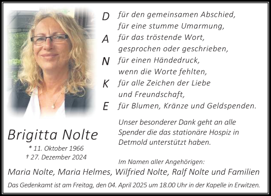 Traueranzeige von Brigitta Nolte von Neue Westfälische und Westfalen-Blatt