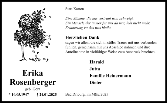 Traueranzeige von Erika Rosenberger von Neue Westfälische und Westfalen-Blatt