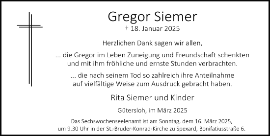 Traueranzeige von Gregor Siemer von Neue Westfälische und Westfalen-Blatt
