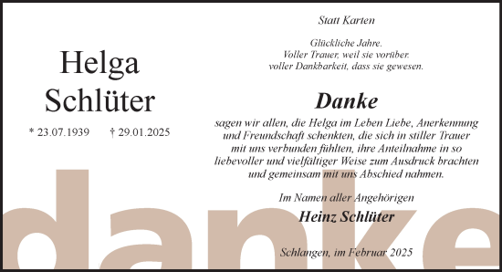 Traueranzeige von Helga Schlüter von Neue Westfälische und Westfalen-Blatt
