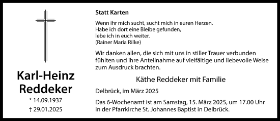 Traueranzeige von Karl-Heinz Reddeker von Neue Westfälische und Westfalen-Blatt