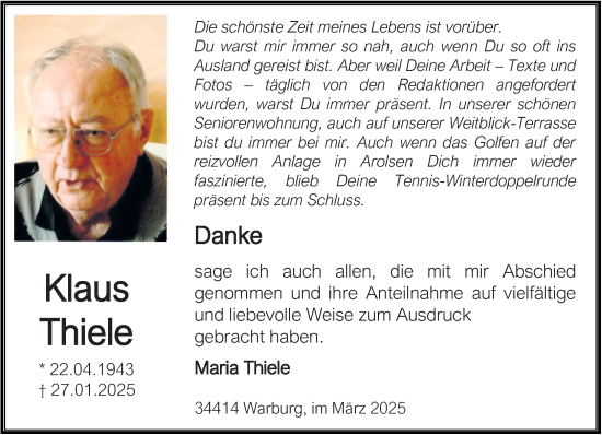 Traueranzeige von Klaus Thiele von Neue Westfälische und Westfalen-Blatt