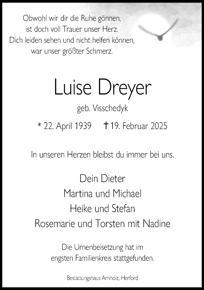  Traueranzeige für Luise Dreyer vom 08.03.2025 aus Neue Westfälische und Westfalen-Blatt