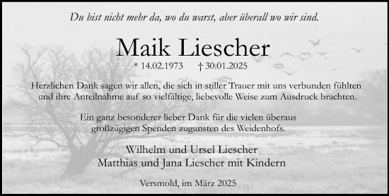 Traueranzeige von Maik Liescher von Neue Westfälische und Westfalen-Blatt