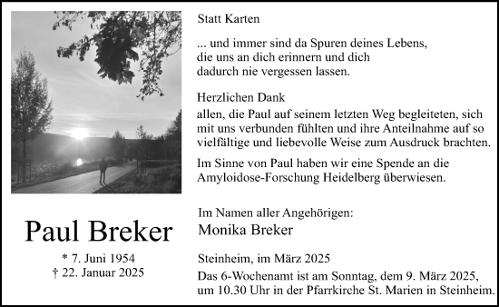 Traueranzeige von Paul Breker von Neue Westfälische und Westfalen-Blatt