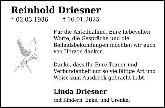 Traueranzeige von Reinhold Driesner von Neue Westfälische und Westfalen-Blatt