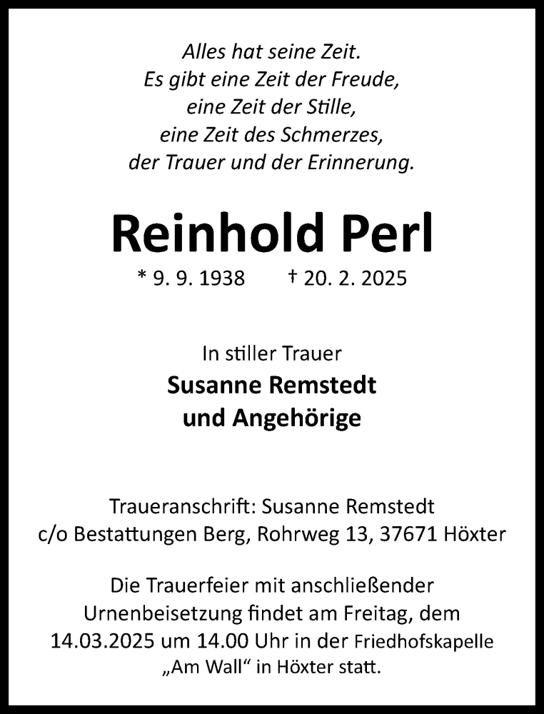  Traueranzeige für Reinhold Perl vom 01.03.2025 aus Neue Westfälische und Westfalen-Blatt