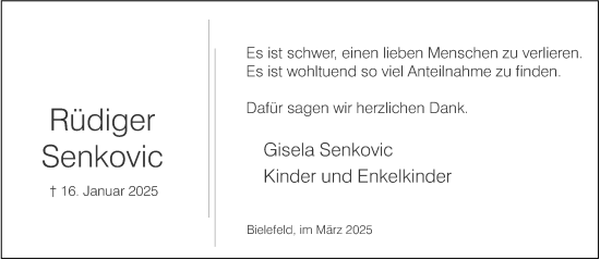 Traueranzeige von Rüdiger Senkovic von Neue Westfälische und Westfalen-Blatt