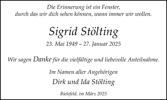 Traueranzeige von Sigrid Stölting von Neue Westfälische und Westfalen-Blatt