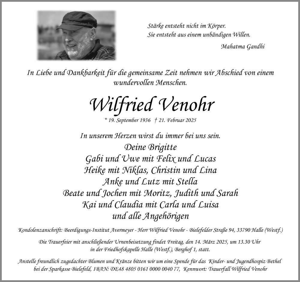  Traueranzeige für Wilfried Venohr vom 05.03.2025 aus Neue Westfälische und Westfalen-Blatt