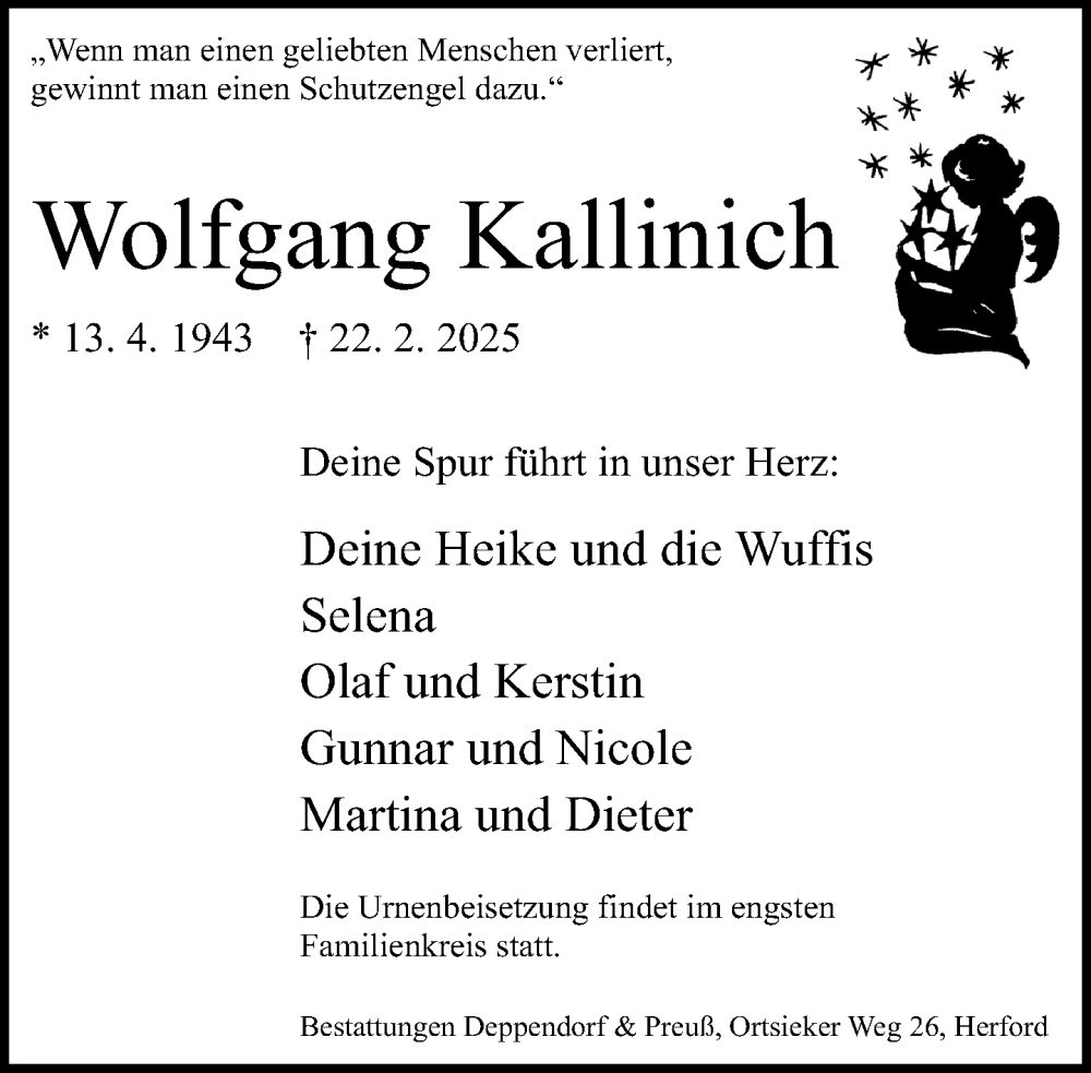  Traueranzeige für Wolfgang Kallinich vom 01.03.2025 aus Neue Westfälische und Westfalen-Blatt