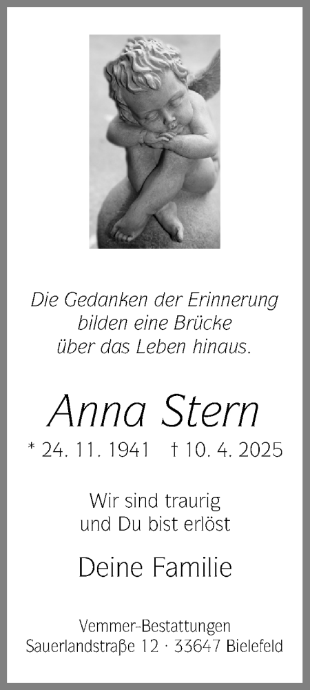 Traueranzeige von Anna Stern von Neue Westfälische und Westfalen-Blatt