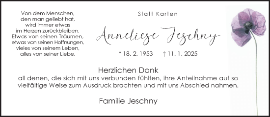 Traueranzeige von Anneliese Jeschny von Neue Westfälische und Westfalen-Blatt
